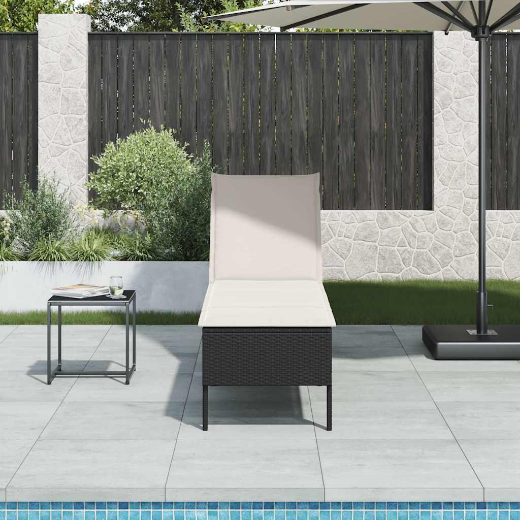 vidaXL Ξαπλώστρα με Μαξιλάρι Μαύρη 55x200x44 εκ. από Συνθετικό Ρατάν