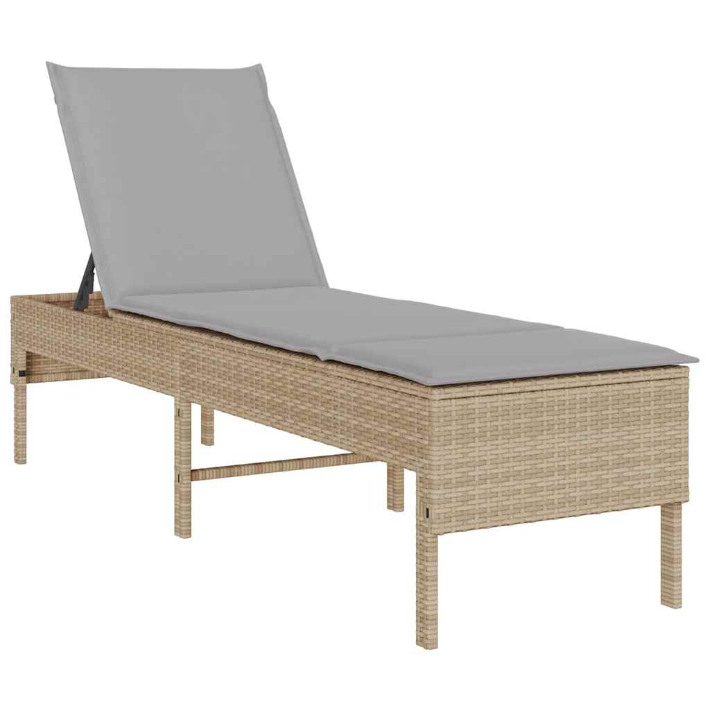 vidaXL Ξαπλώστρα με Μαξιλάρι Μπεζ 55x200x44 εκ. από Συνθετικό Ρατάν