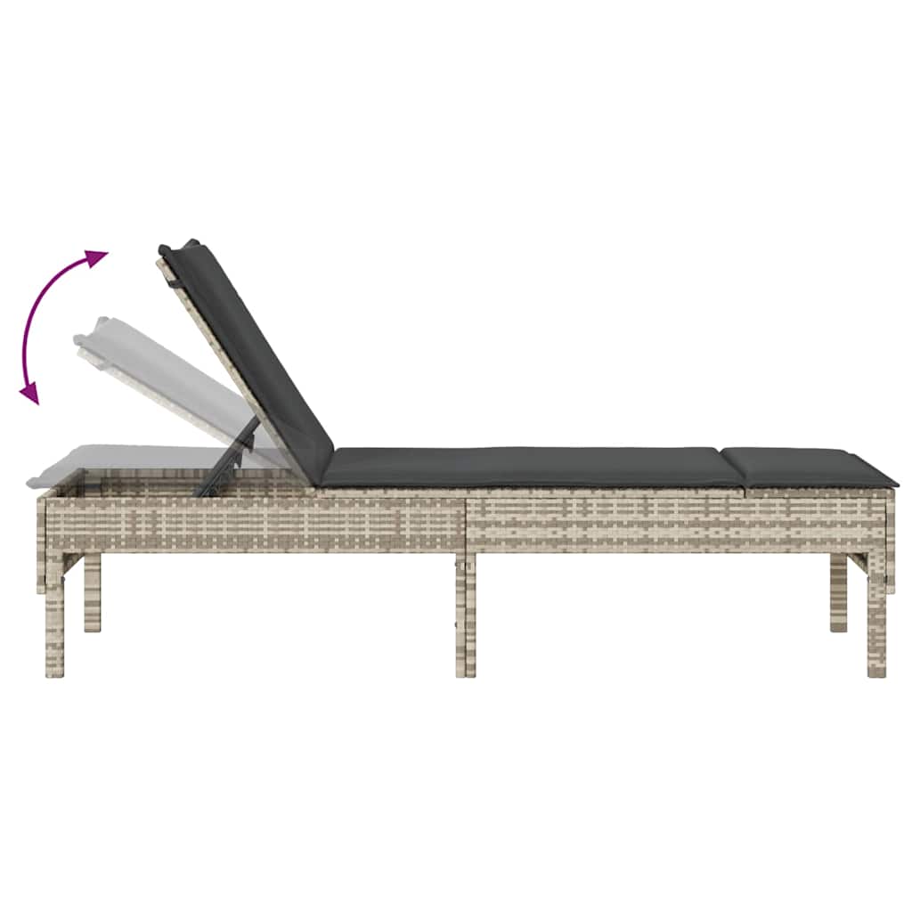 vidaXL Ξαπλώστρα με Μαξιλάρι Ανοιχτό Γκρι 55x200x44 εκ. από Συνθετικό Ρατάν