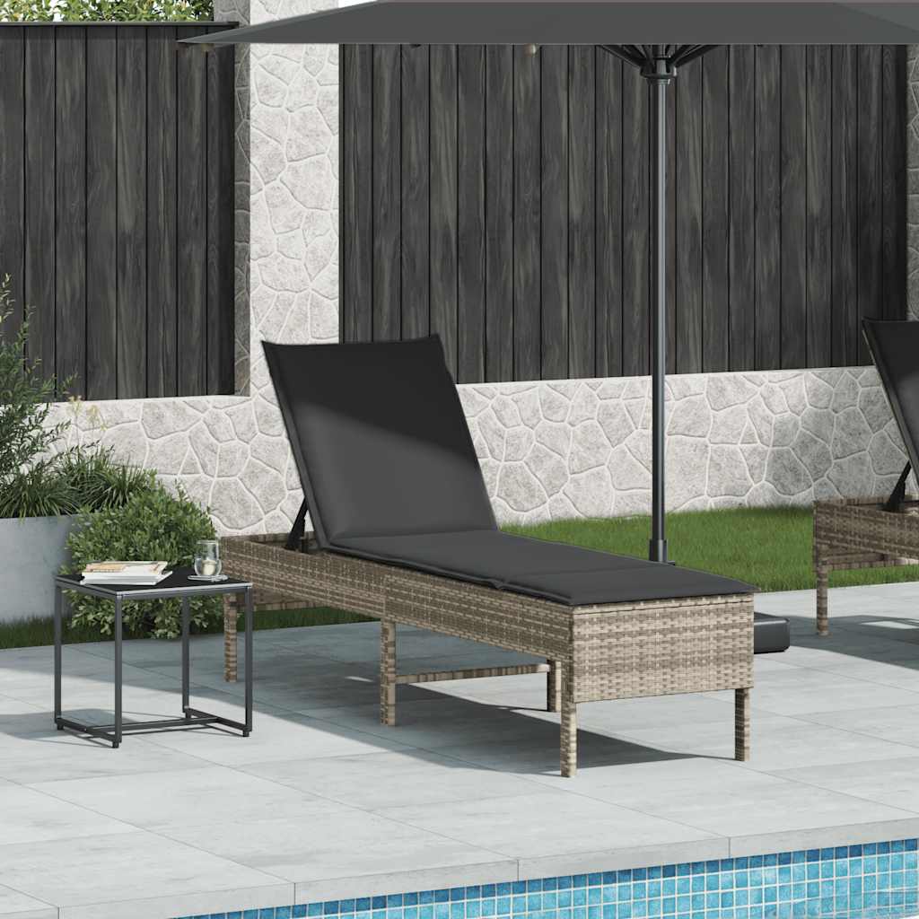 vidaXL Ξαπλώστρα με Μαξιλάρι Ανοιχτό Γκρι 55x200x44 εκ. από Συνθετικό Ρατάν