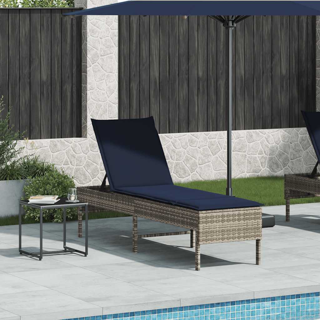 vidaXL Ξαπλώστρα με Μαξιλάρι Γκρι 55x200x44 εκ. από Συνθετικό Ρατάν