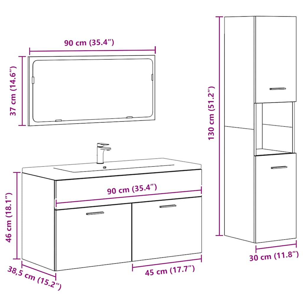 vidaXL Σετ Επίπλων Μπάνιου 3 Τεμαχίων Γκρι Σκυροδέματος από Επεξ. Ξύλο