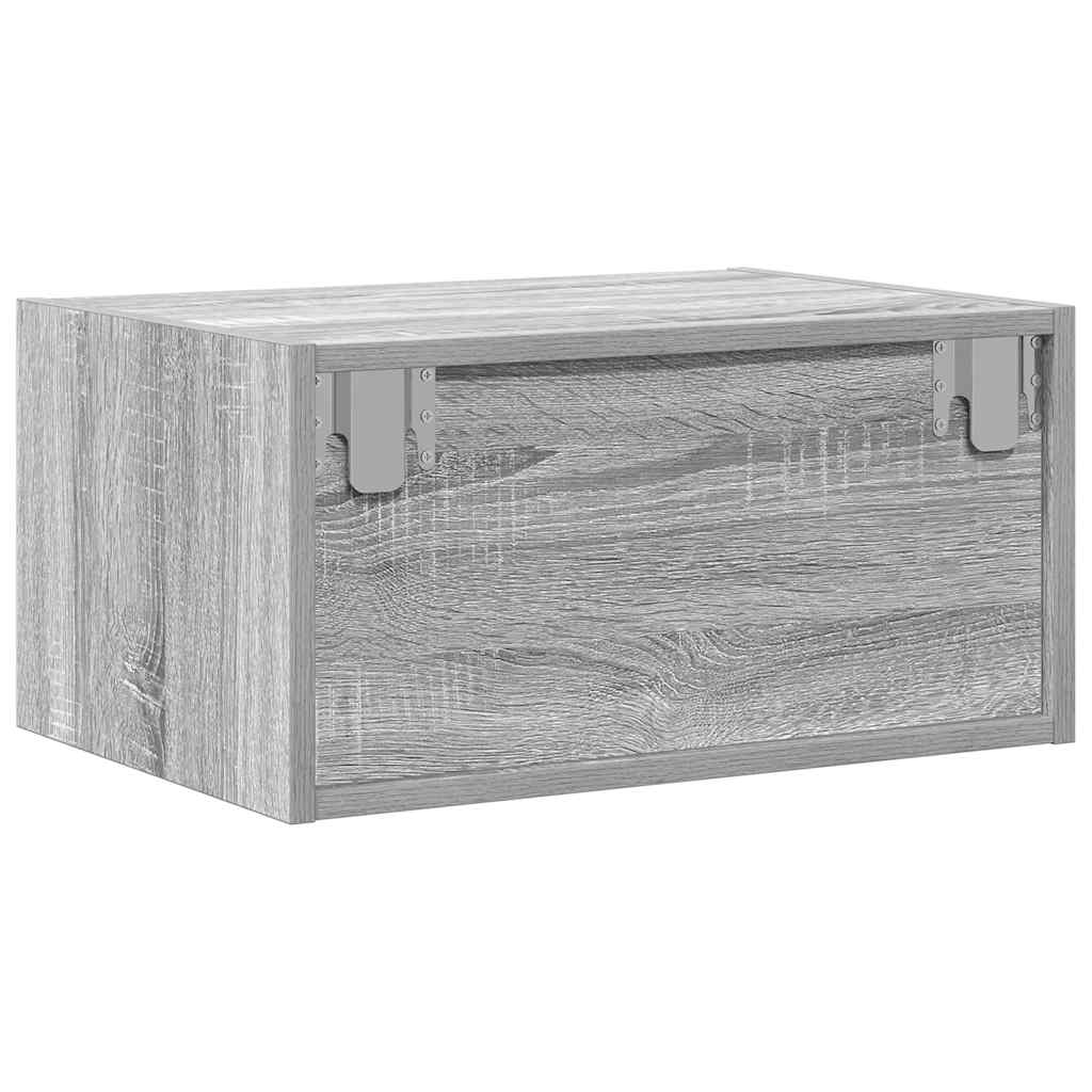 vidaXL Κομοδίνο Επιτοίχιο με Φώτα LED Γκρι Sonoma