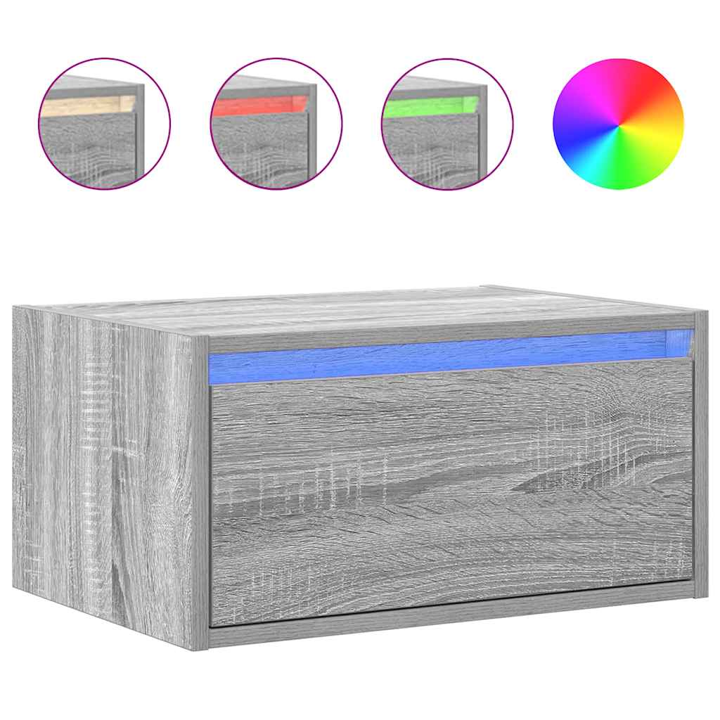 vidaXL Κομοδίνα Επιτοίχια με Φώτα LED 2 τεμ. Γκρι Sonoma