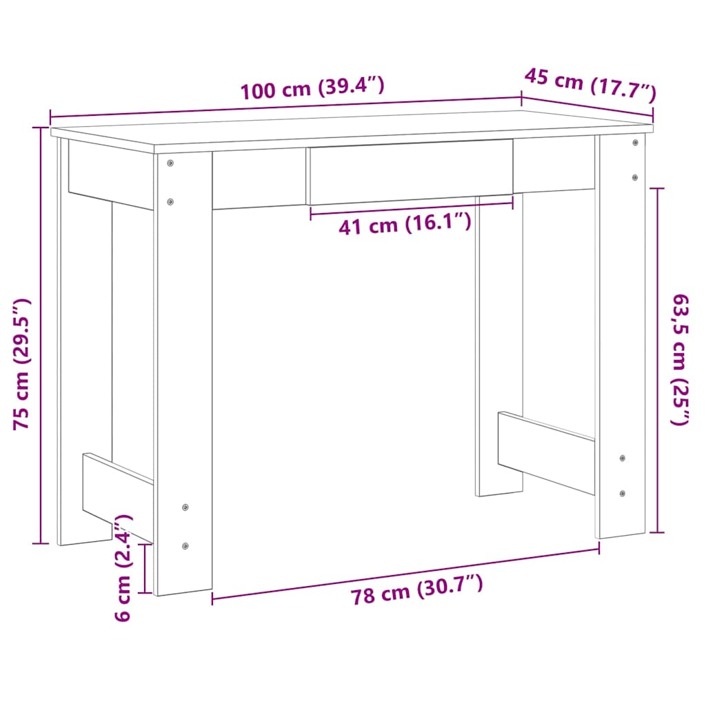 vidaXL Γραφείο Sonoma Δρυς 100x45x75 εκ. από Επεξεργασμένο Ξύλο