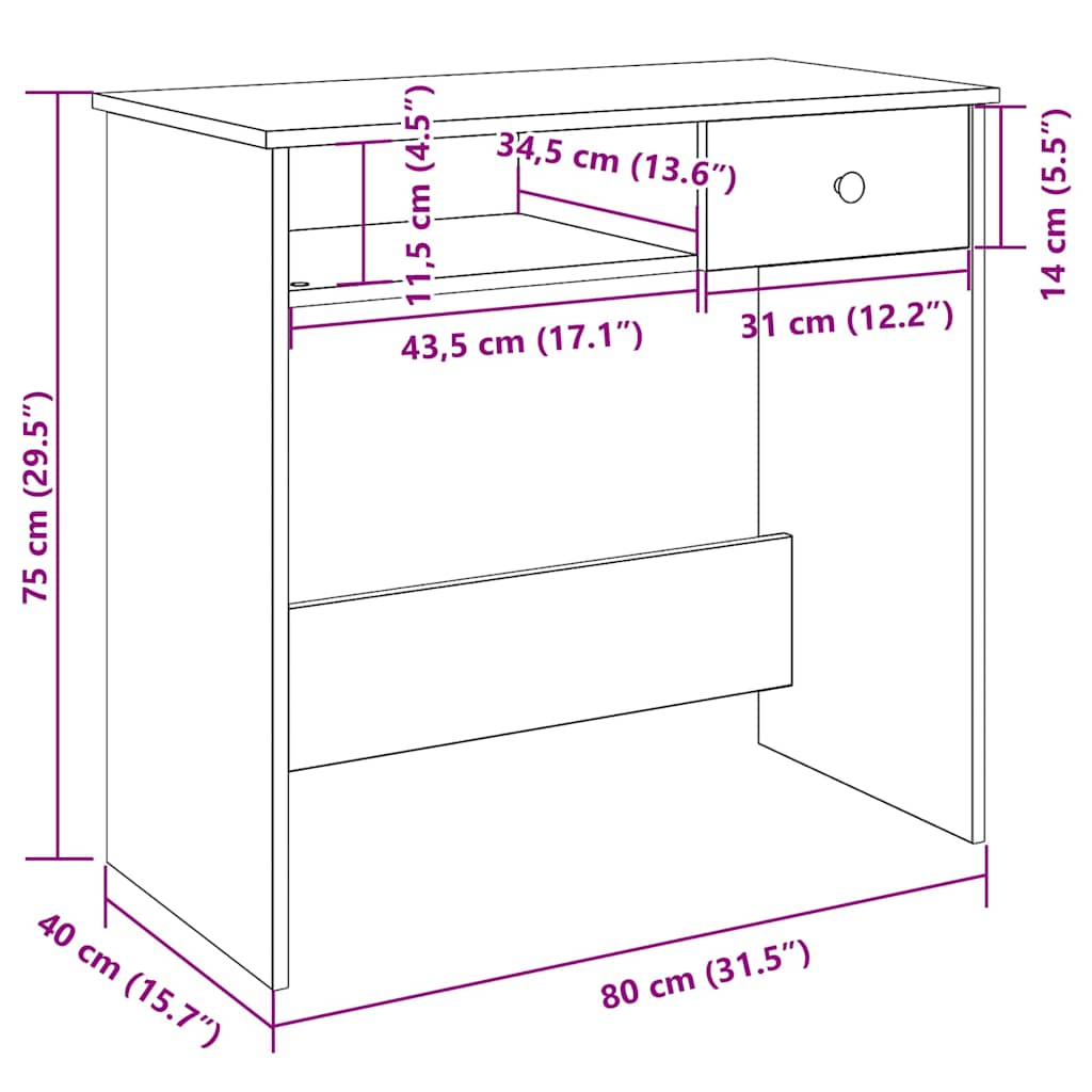 vidaXL Γραφείο Καφέ Δρυς 80 x 40 x 75 εκ. από Επεξεργασμένο Ξύλο