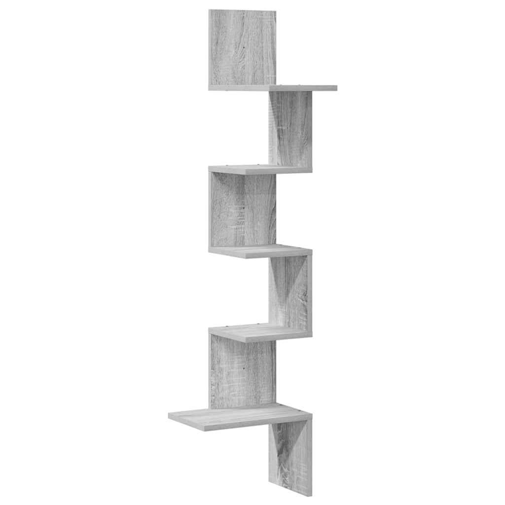 vidaXL Γωνιακή Ραφιέρα Τοίχου Γκρι Sonoma 32x32x127,5 εκ Επεξ. Ξύλο