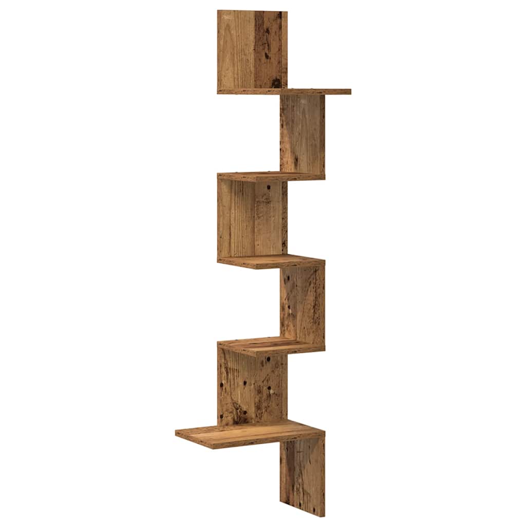 vidaXL Γωνιακή Ραφιέρα Τοίχου Παλιό Ξύλο 32x32x127,5 εκ. Μοριοσανίδα