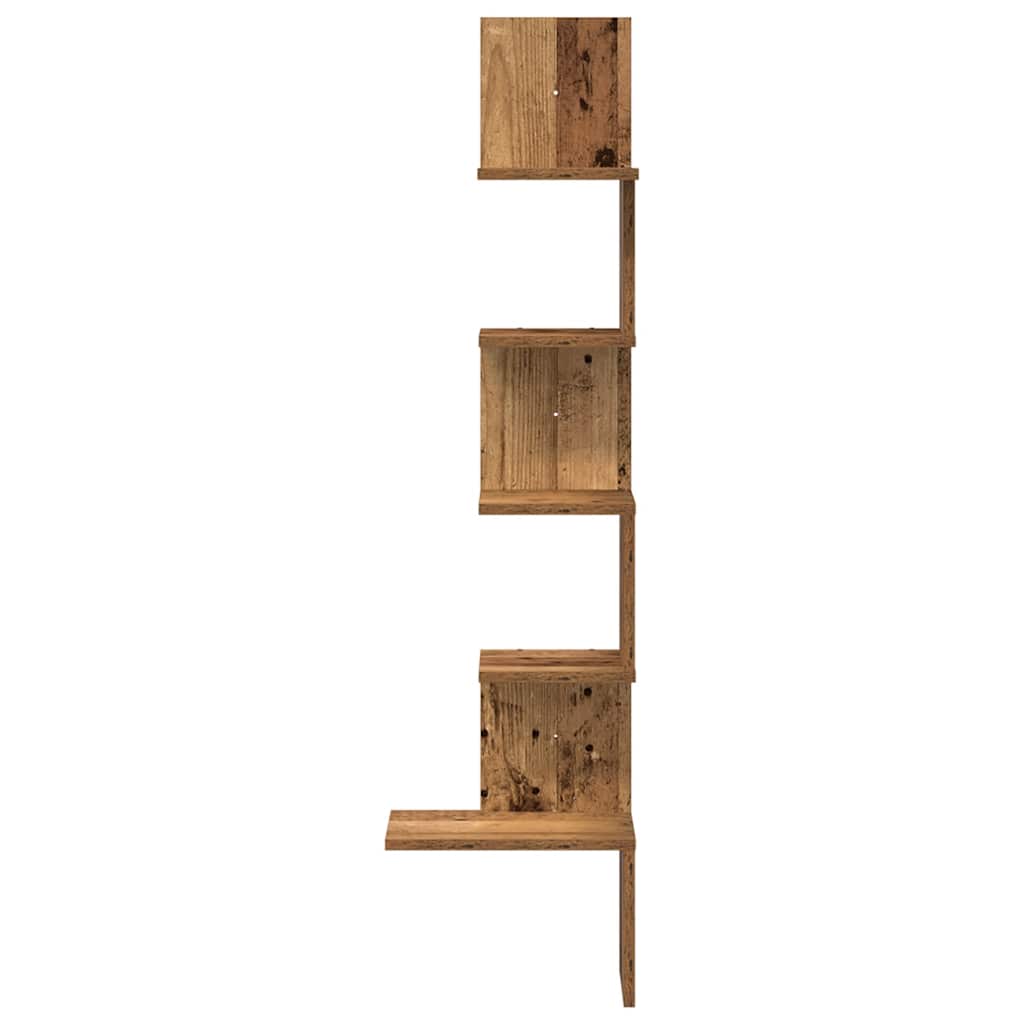 vidaXL Γωνιακή Ραφιέρα Τοίχου Παλιό Ξύλο 32x32x127,5 εκ. Μοριοσανίδα