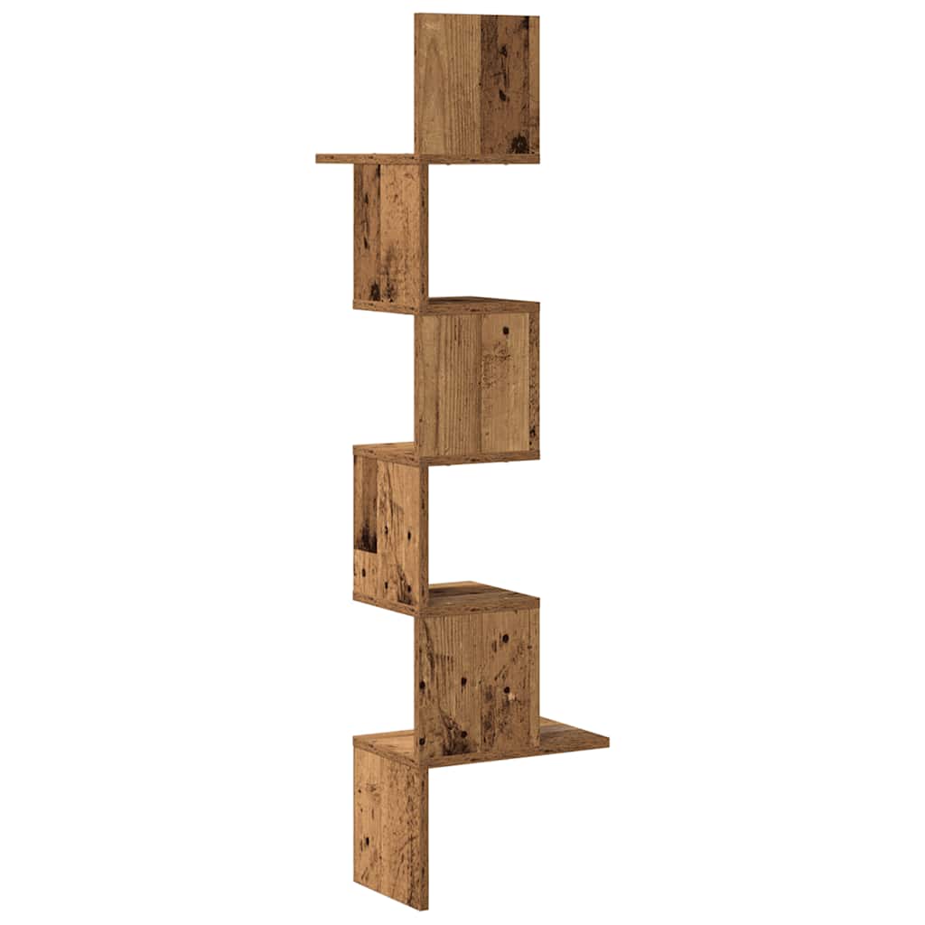 vidaXL Γωνιακή Ραφιέρα Τοίχου Παλιό Ξύλο 32x32x127,5 εκ. Μοριοσανίδα