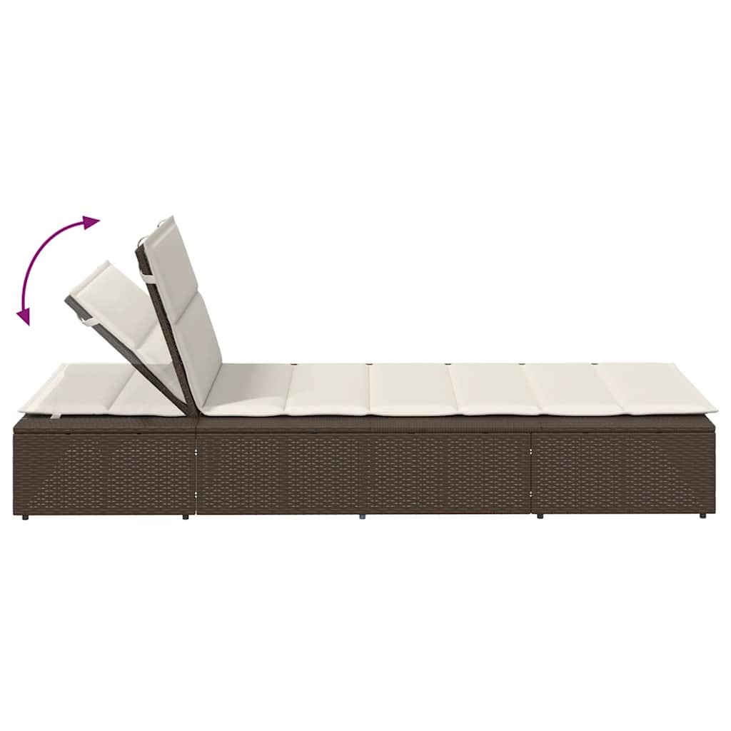 vidaXL Ξαπλώστρα με πλωτό μαξιλάρι Brown Poly Rattan