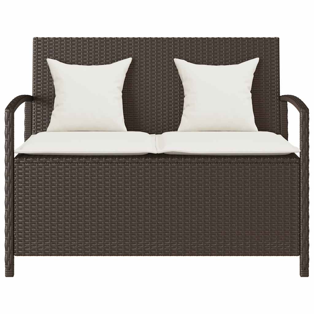 vidaXL Πάγκος αποθήκευσης κήπου με μαξιλάρι Brown Poly Rattan