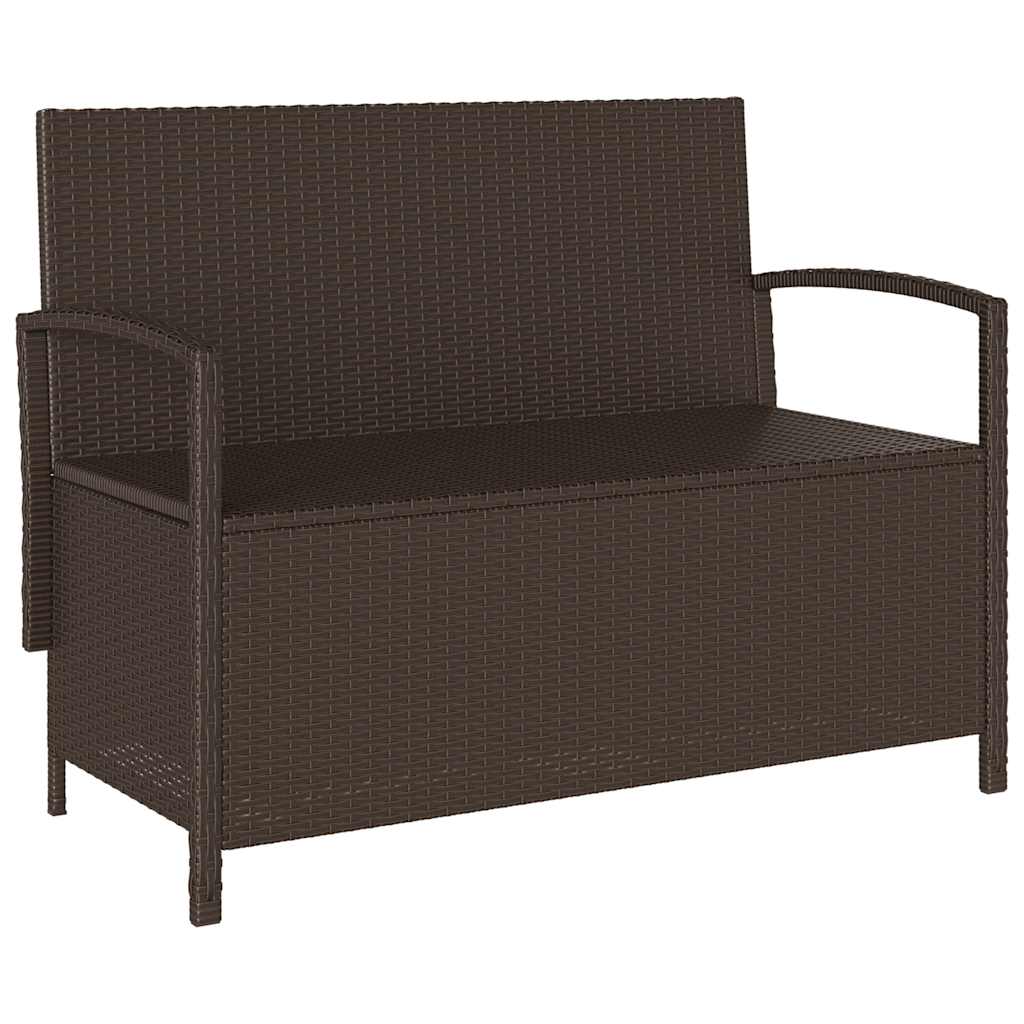 vidaXL Πάγκος αποθήκευσης κήπου με μαξιλάρι Brown Poly Rattan