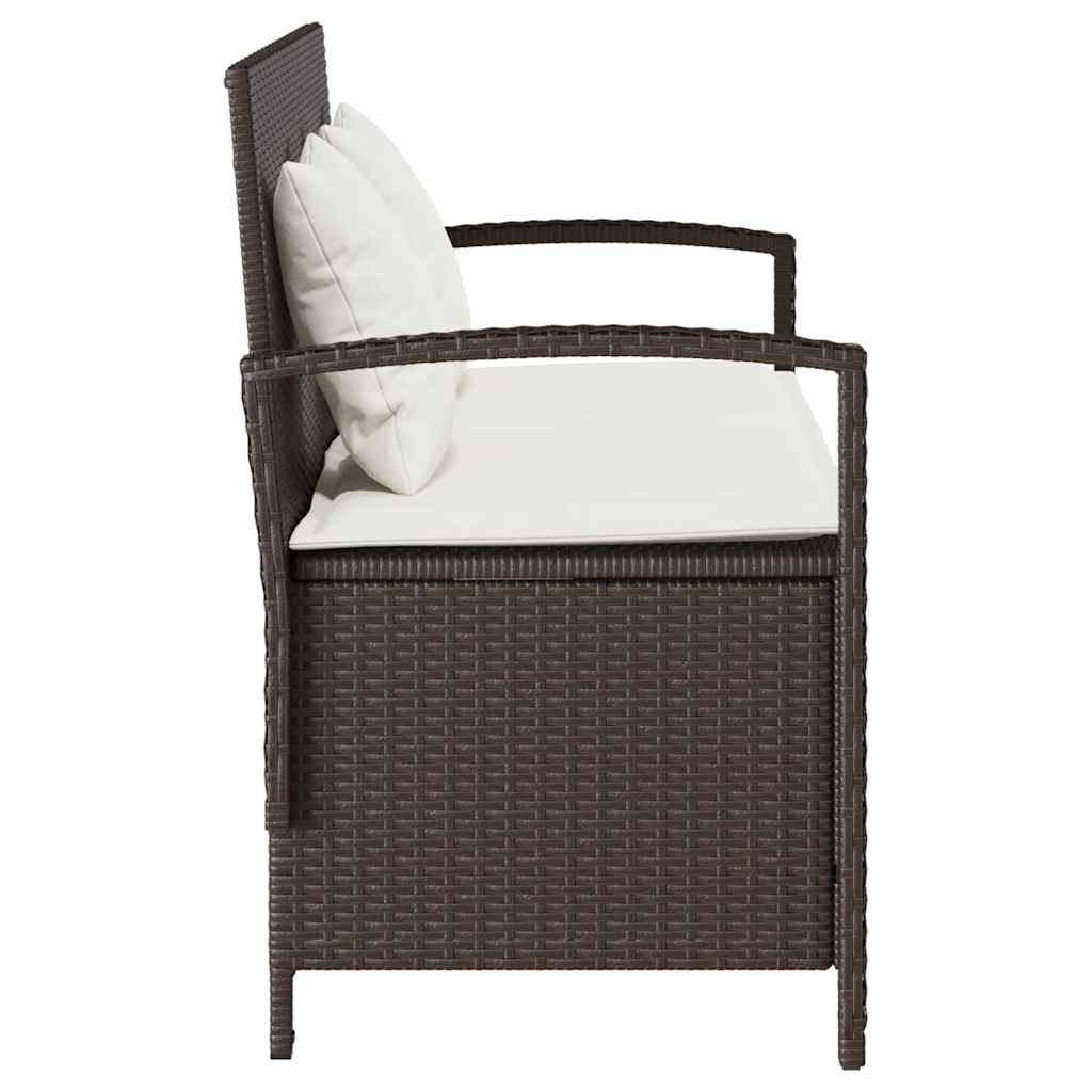 vidaXL Πάγκος αποθήκευσης κήπου με μαξιλάρι Brown Poly Rattan