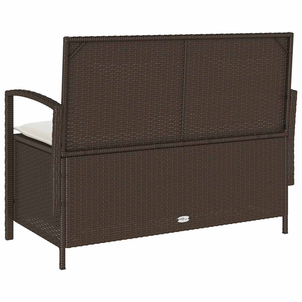 vidaXL Πάγκος αποθήκευσης κήπου με μαξιλάρι Brown Poly Rattan