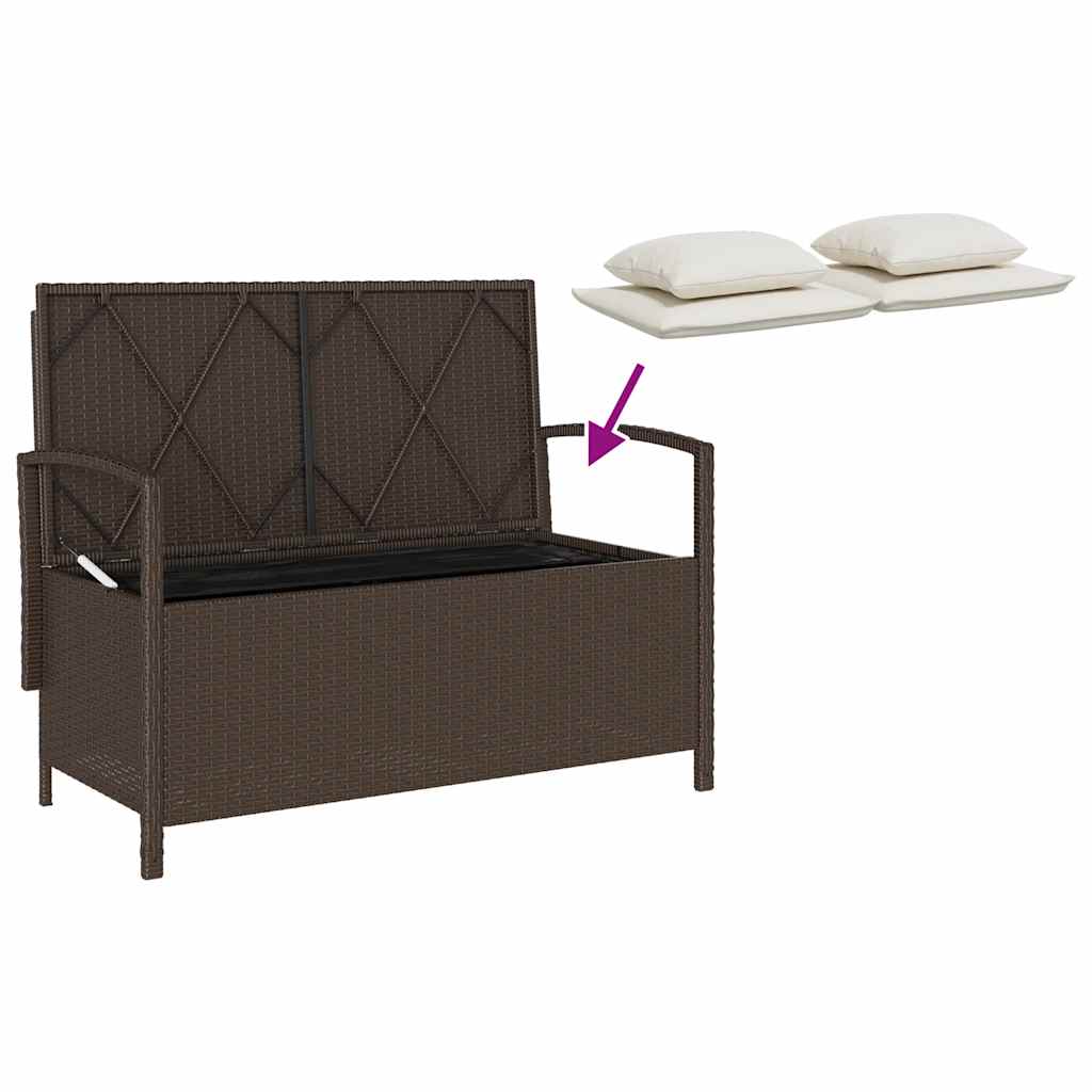 vidaXL Πάγκος αποθήκευσης κήπου με μαξιλάρι Brown Poly Rattan