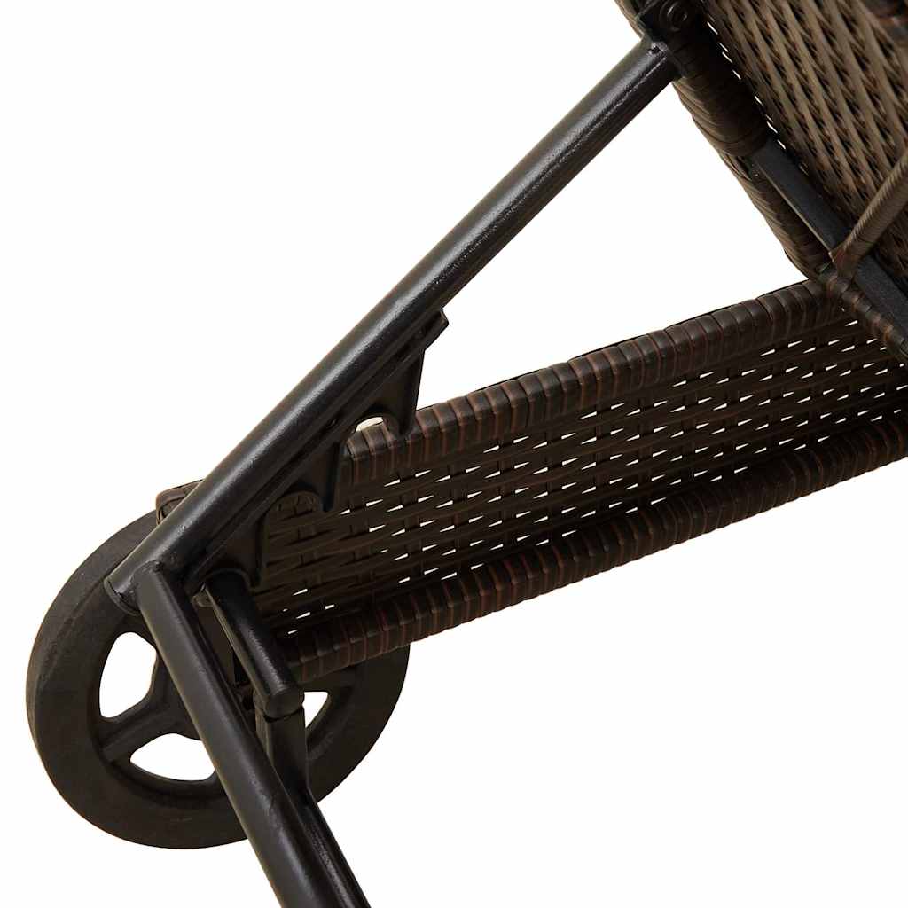 vidaXL Ξαπλώστρα Καφέ από Συνθετικό Ρατάν με Τροχούς/Μαξιλάρια