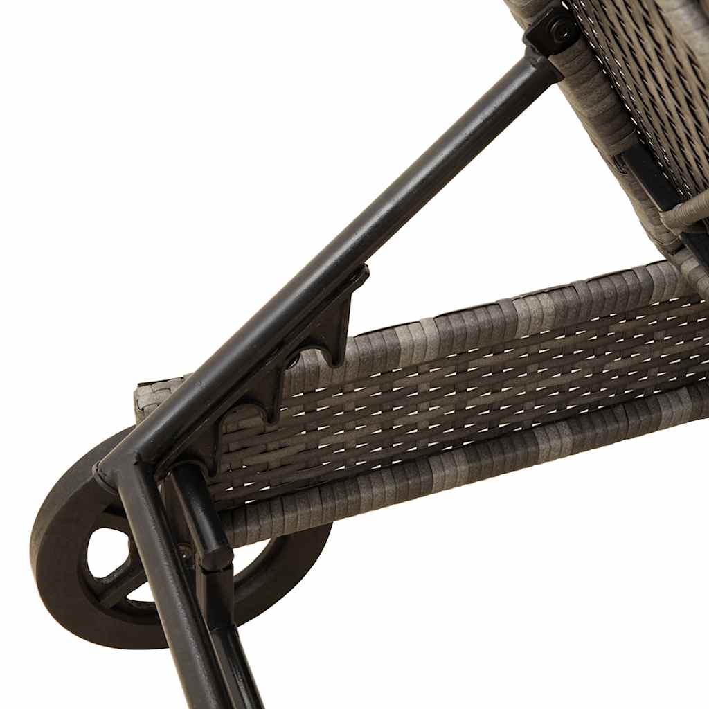 vidaXL Ξαπλώστρα Γκρι από Συνθετικό Ρατάν με Τροχούς/Μαξιλάρια