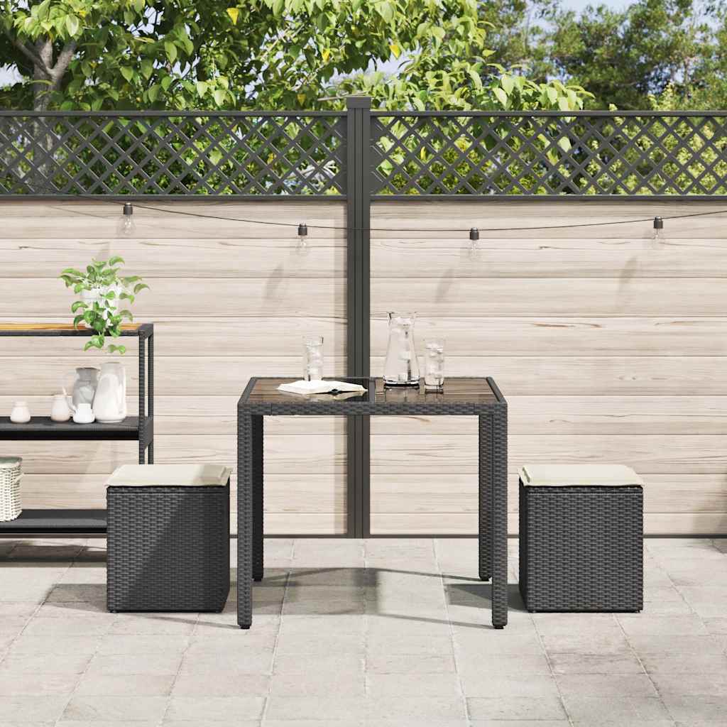 vidaXL σκαμπό κήπου με μαξιλάρια 2 τεμάχια Μαύρο 40x40x43 cm
