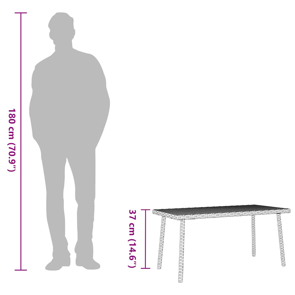 vidaXL Κήπος Τραπεζάκι σαλονιού ορθογώνιο γκρι 80x40x37 cm Poly Rattan