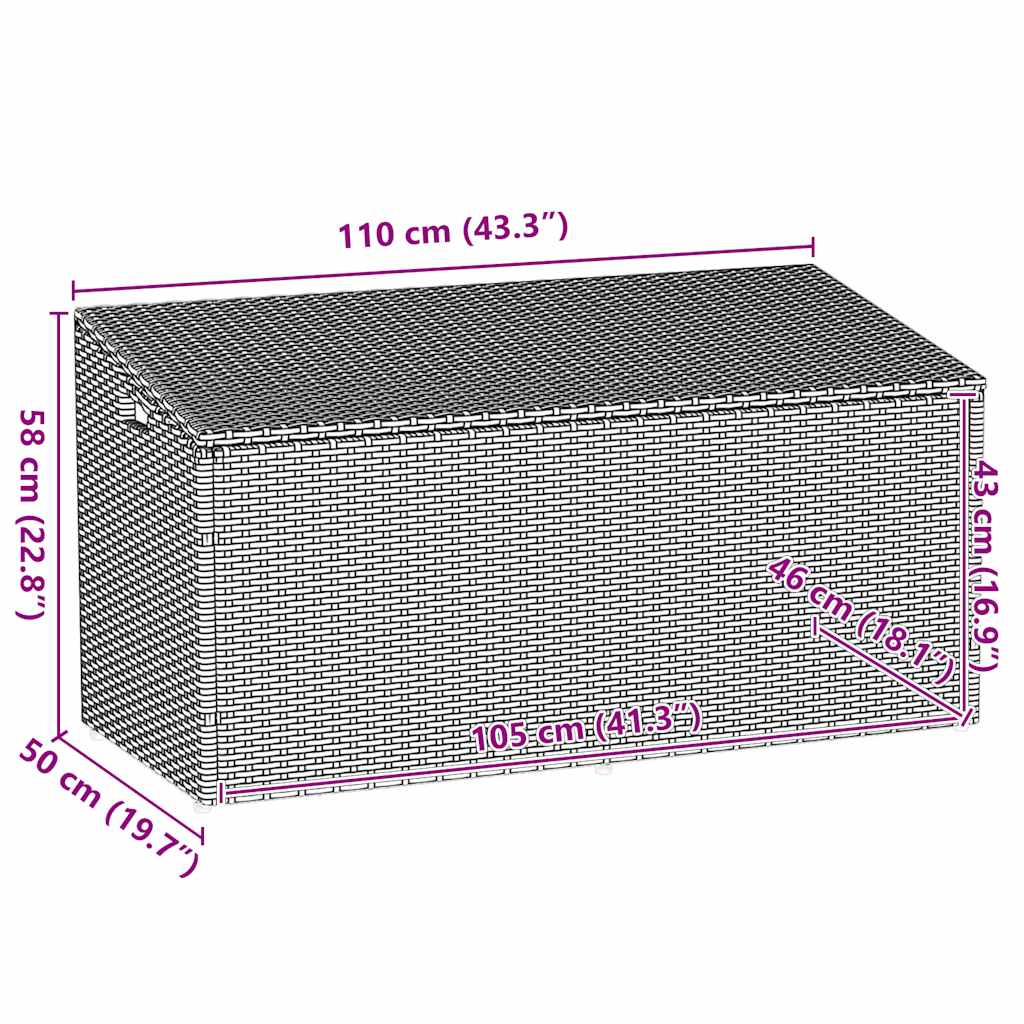 vidaXL Κήπος κουτί αποθήκευσης μαύρο 110x50x58 cm Poly Rattan