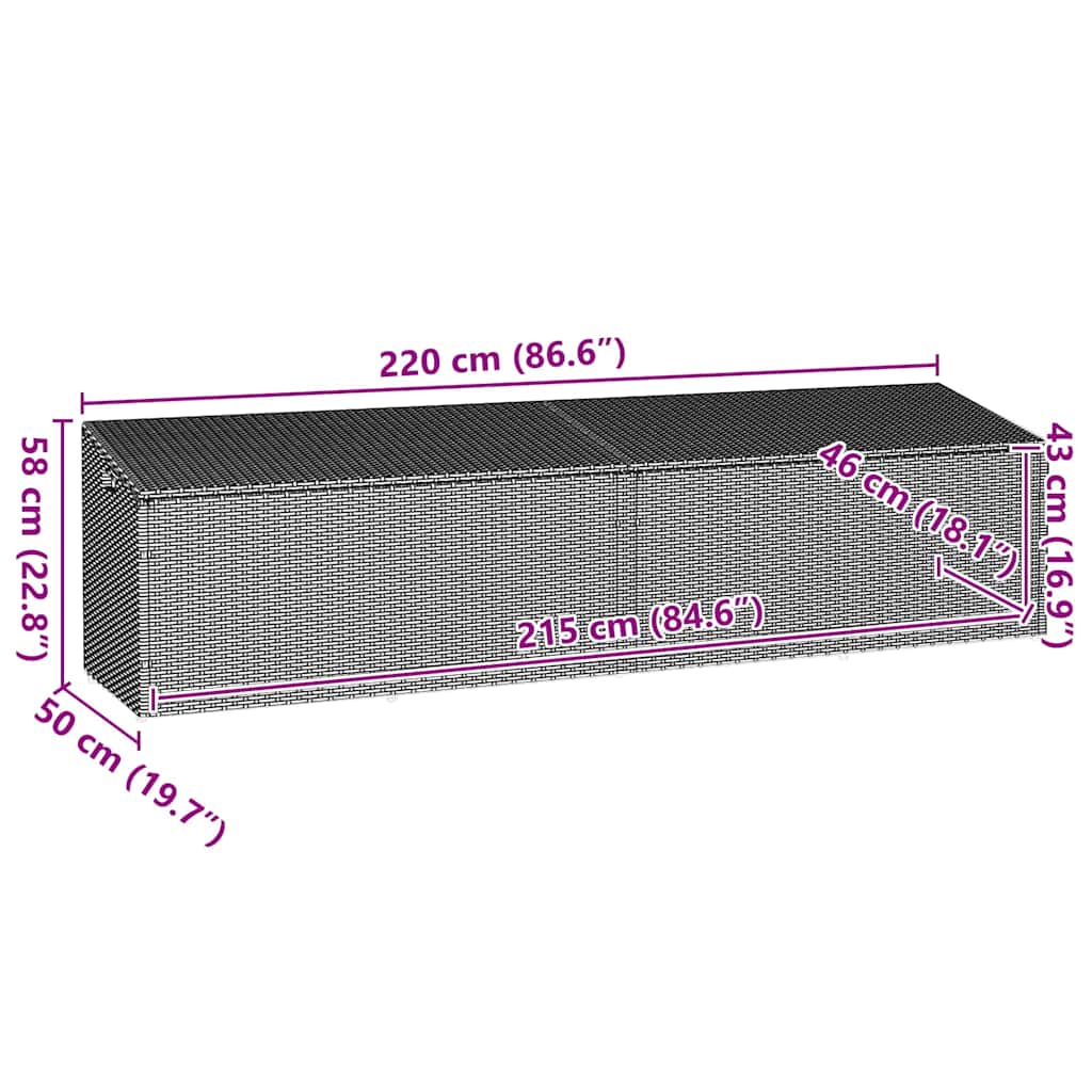 vidaXL Κουτί Αποθήκευσης Κήπου Γκρι 220 x 50 x 58 εκ. από Συνθετικό Ρατάν
