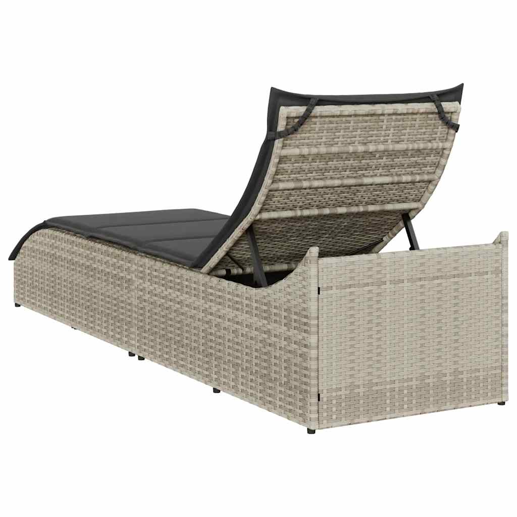 vidaXL Πτυσσόμενη ξαπλώστρα με μαξιλάρι και αποθήκευση Ανοιχτό γκρι