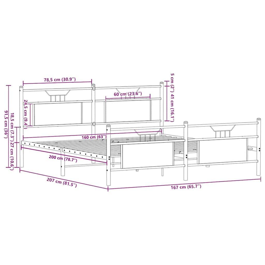 vidaXL Σκελετός Κρεβ. Χωρίς Στρώμα Καφέ Δρυς 160x200 εκ. Μεταλλικό