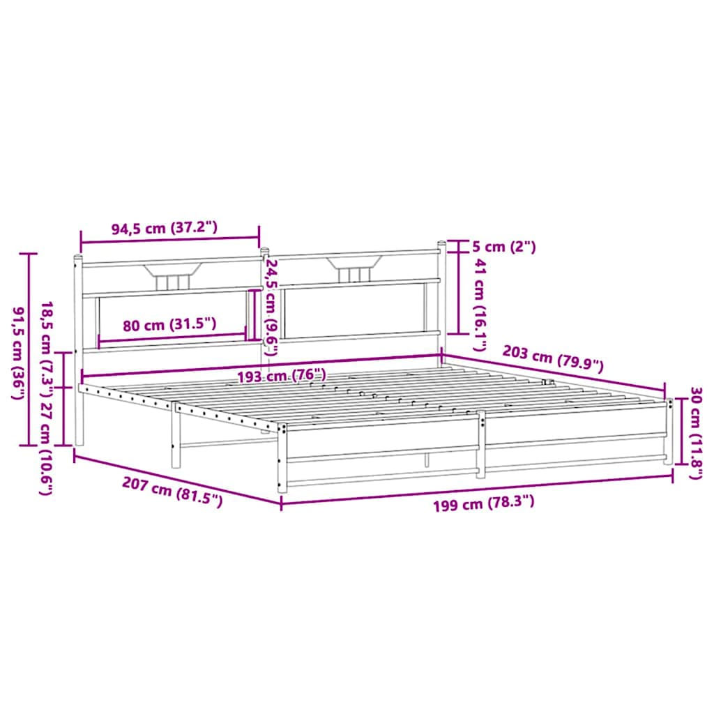 vidaXL Σκελετός Κρεβ. Χωρίς Στρώμα Καπνιστή Δρυς 193x201 εκ. Μεταλλικό