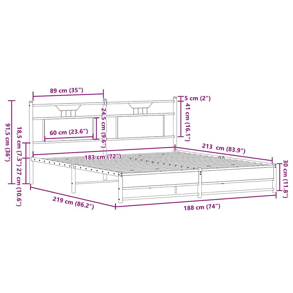 vidaXL Σκελετός Κρεβ. Χωρίς Στρώμα Sonoma Δρυς 183x213 εκ. Μεταλλικό