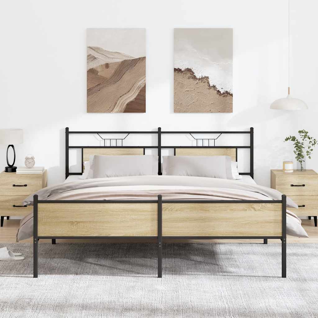 vidaXL Σκελετός Κρεβ. Χωρίς Στρώμα Sonoma Δρυς 160x200 εκ. Μεταλλικό