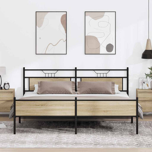 vidaXL Σκελετός Κρεβ. Χωρίς Στρώμα Sonoma Δρυς 193x201 εκ. Μεταλλικό