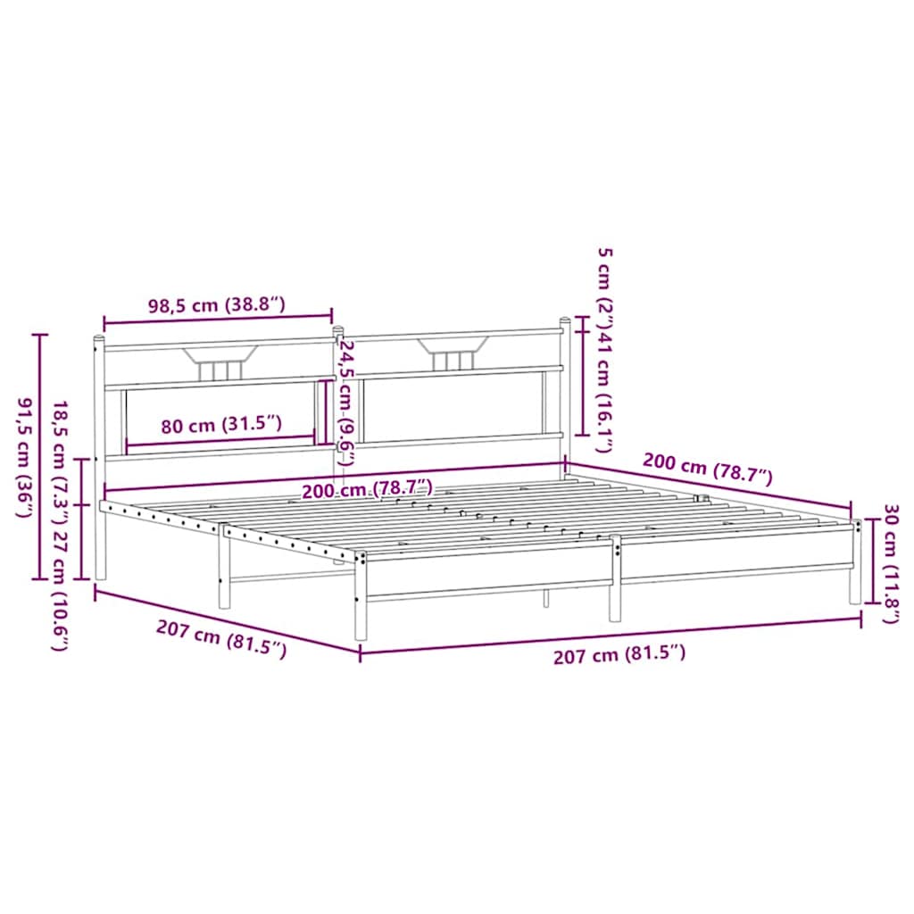 vidaXL Σκελετός Κρεβ. Χωρίς Στρώμα Καφέ Δρυς 200x200 εκ. Μεταλλικό
