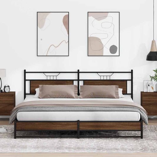 vidaXL Σκελετός Κρεβ. Χωρίς Στρώμα Καφέ Δρυς 193x201 εκ. Μεταλλικό