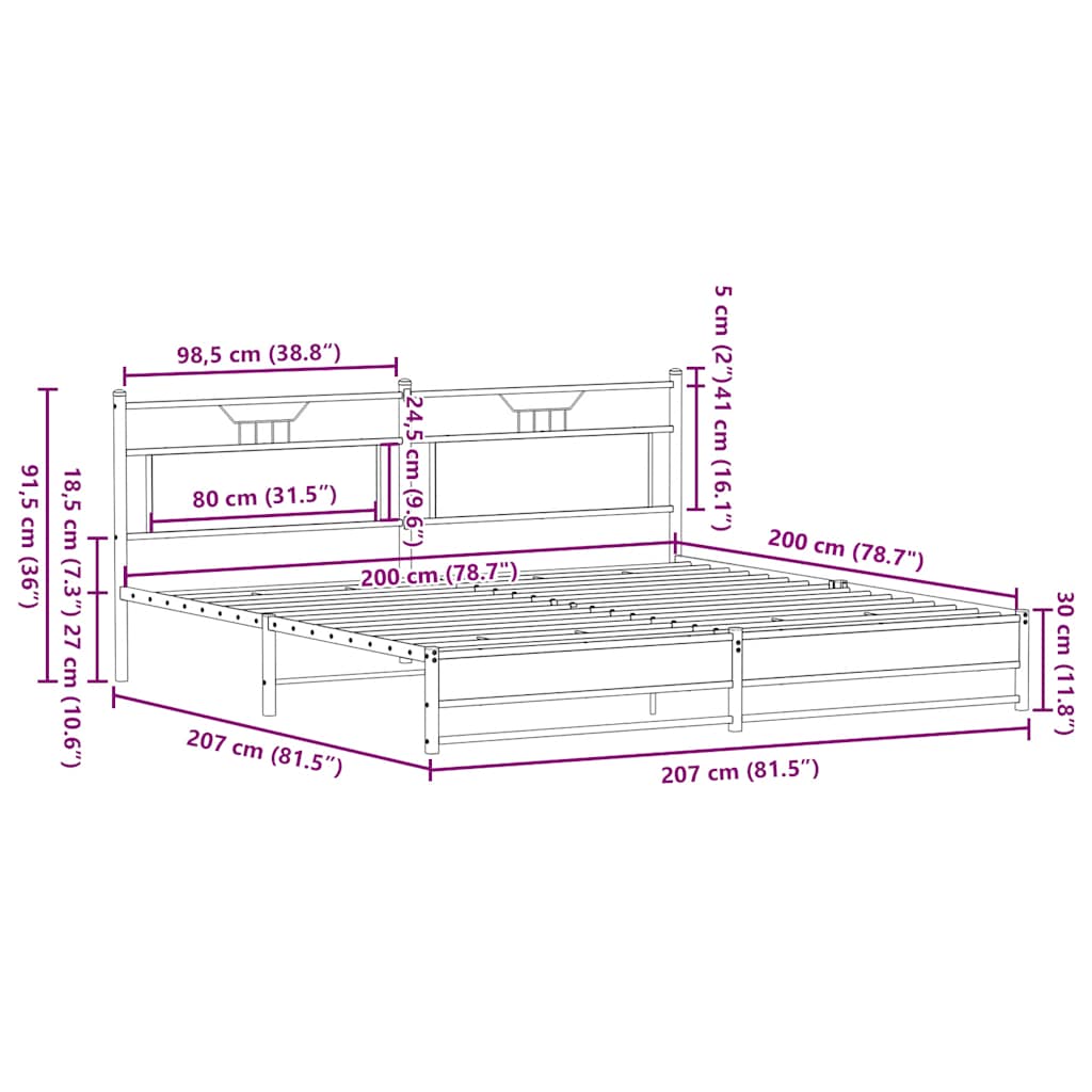 vidaXL Σκελετός Κρεβ. Χωρίς Στρώμα Καφέ Δρυς 200x200 εκ. Μεταλλικό