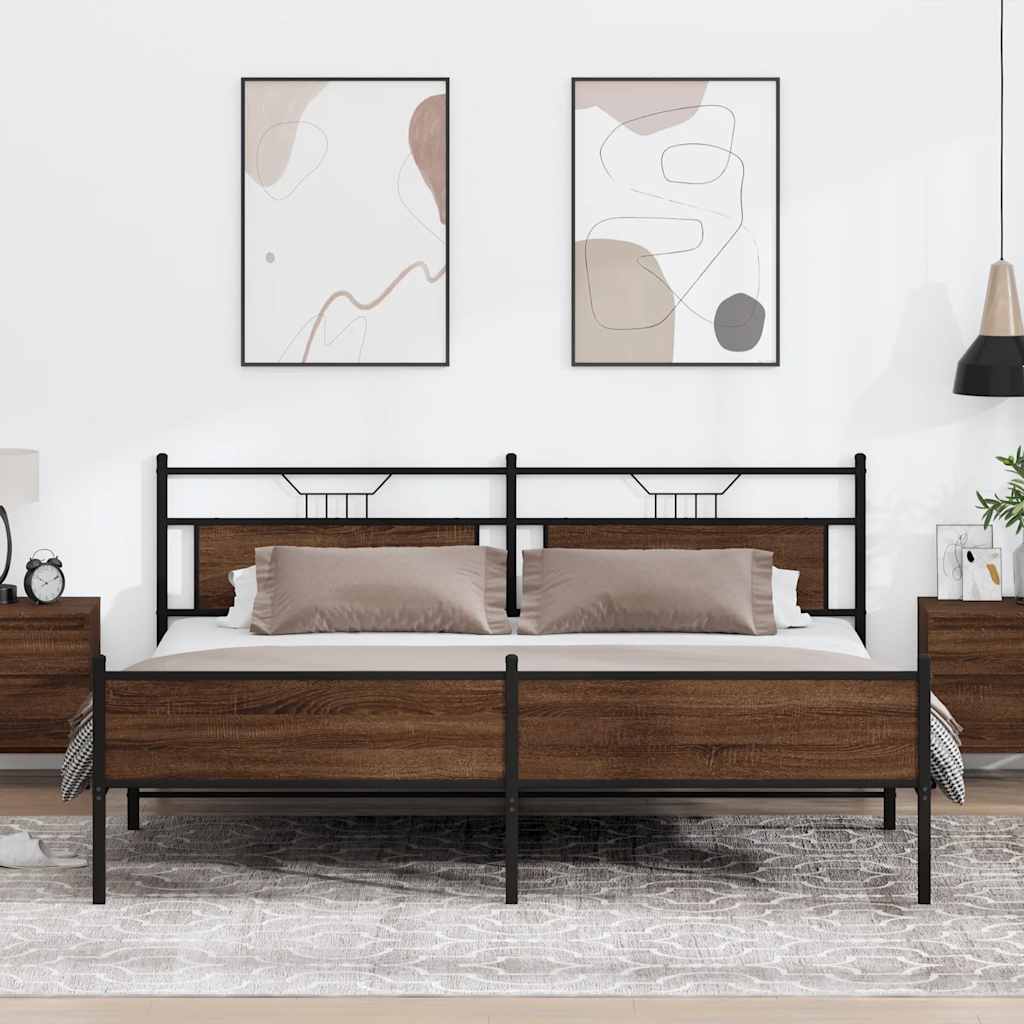 vidaXL Σκελετός Κρεβ. Χωρίς Στρώμα Καφέ Δρυς 193x201 εκ. Μεταλλικό
