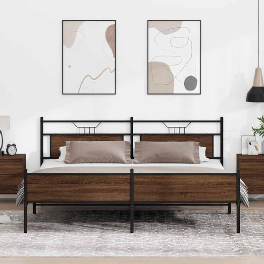 vidaXL Σκελετός Κρεβ. Χωρίς Στρώμα Καφέ Δρυς 193x201 εκ. Μεταλλικό
