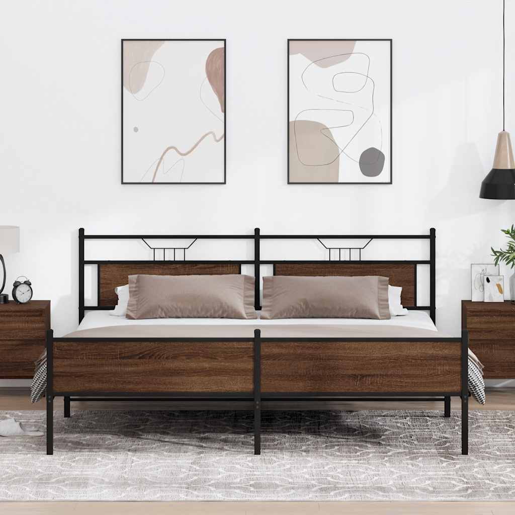 vidaXL Σκελετός Κρεβ. Χωρίς Στρώμα Καφέ Δρυς 200x200 εκ. Μεταλλικό