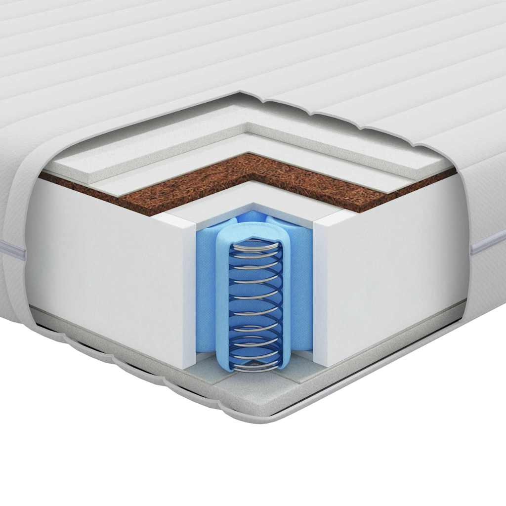 vidaXL Στρώμα με Στρώση Καρύδας Λευκό 90 x 190 cm Τσέπες ελατηρίων