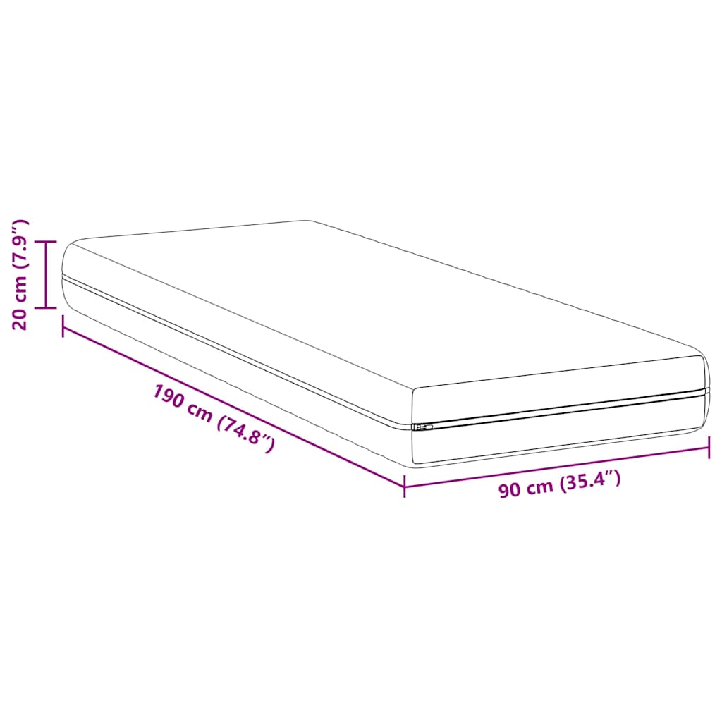 vidaXL Στρώμα με Στρώση Καρύδας Λευκό 90 x 190 cm Τσέπες ελατηρίων