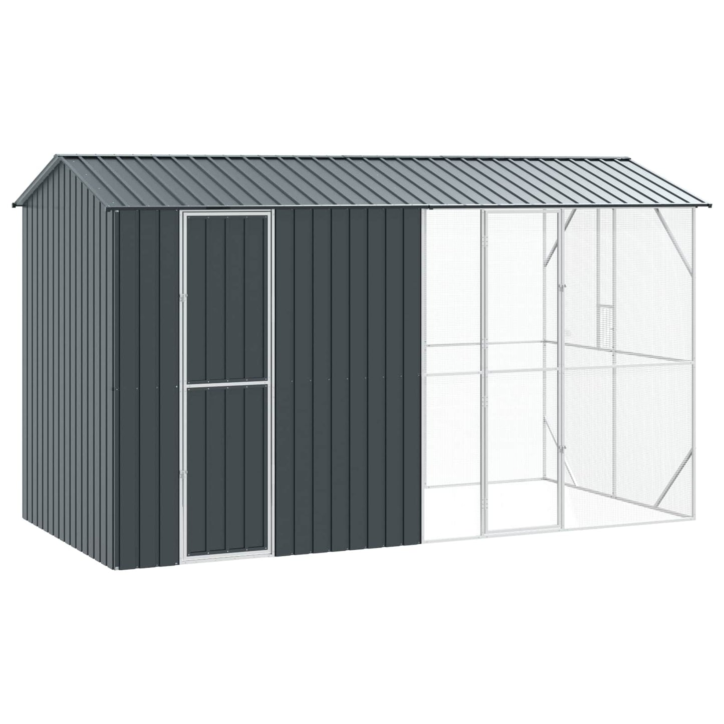 vidaXL Κλουβί Πουλιών με Προέκταση Ανθρακί 210x442x247 εκ. Χάλυβας