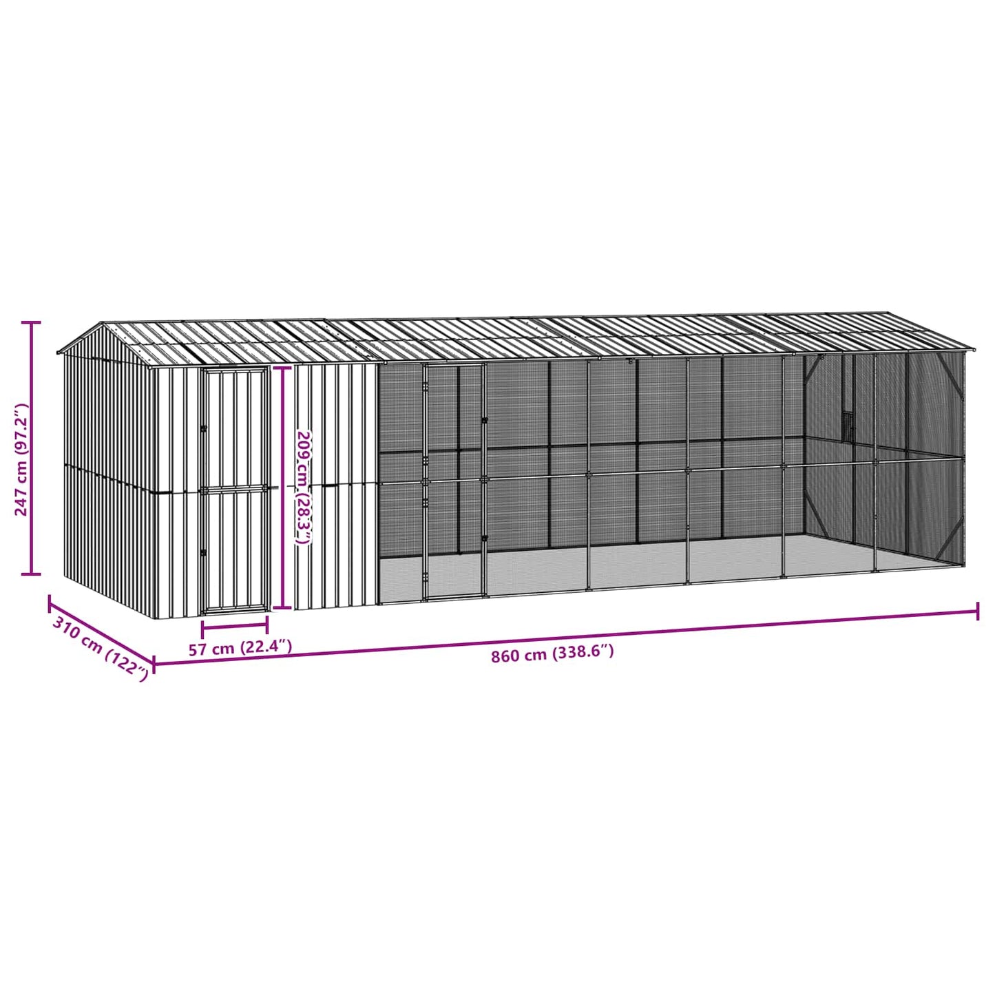 vidaXL Κλουβί Πουλιών Ανθρακί 860 x 310 x 247 εκ Επικαλυμμένος Χάλυβας
