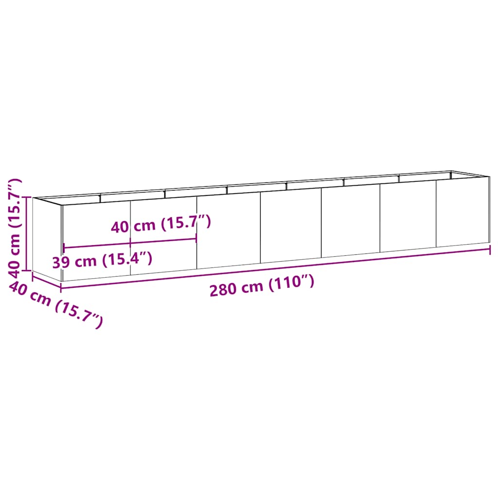 vidaXL Ζαρντινιέρα 280x40x40 εκ. από Ανοξείδωτο Ατσάλι