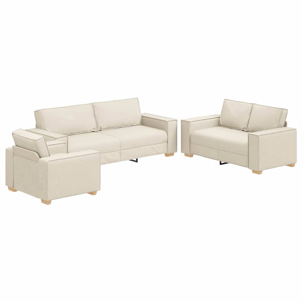 vidaXL Σετ Καναπέ 3 pcs Μπεζ 220 x 80 x 84 εκ Ύφασμα μείγματος λινών