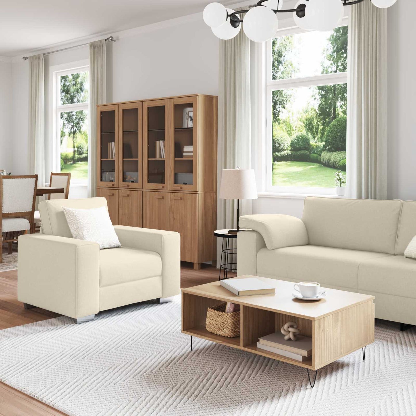 vidaXL Καναπές 3 pcs Μπεζ 219 x 80 x 82 εκ Ύφασμα μείγματος λινών