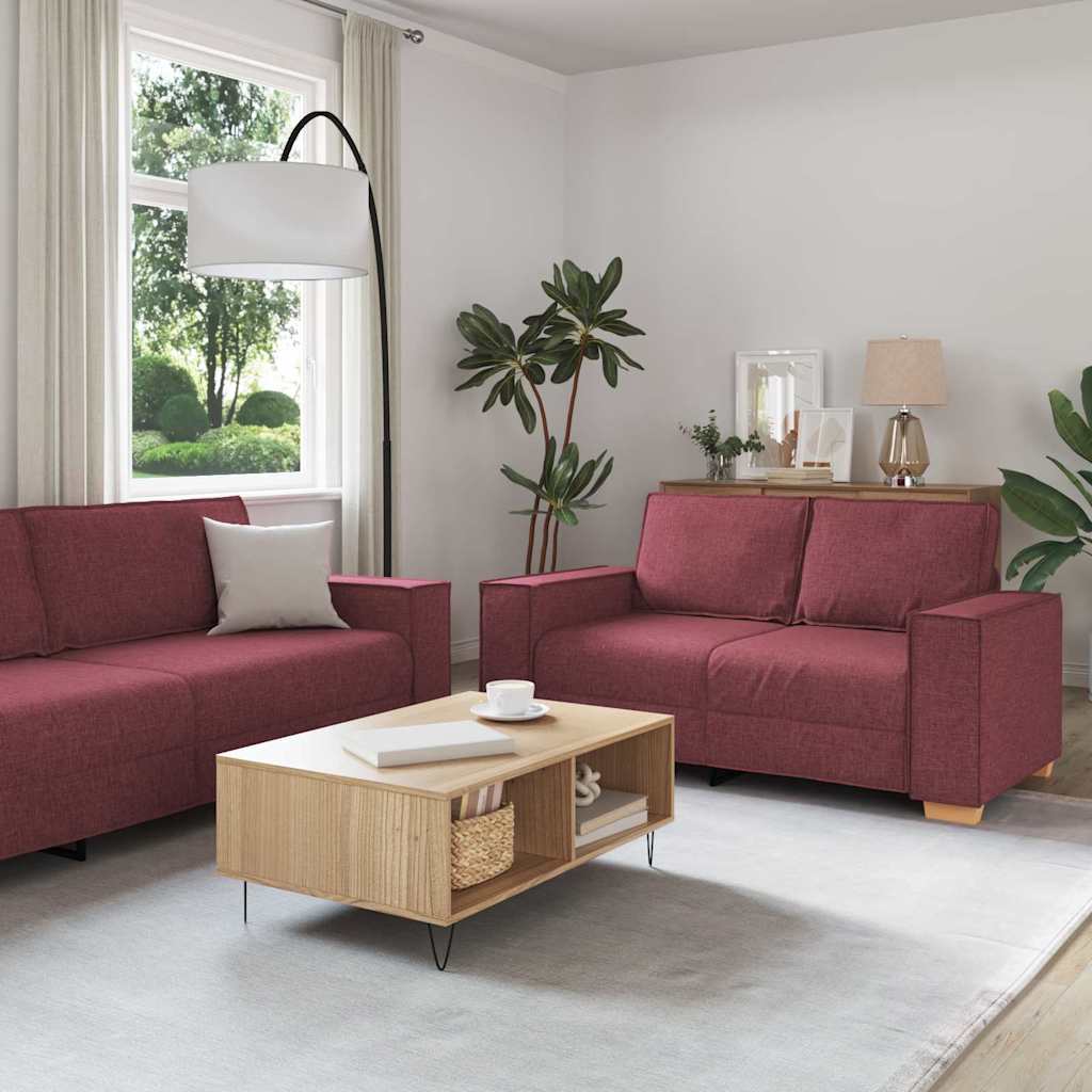 vidaXL Καναπές 3 pcs Κόκκινο 220 x 80 x 84 εκ Ύφασμα μείγματος λινών