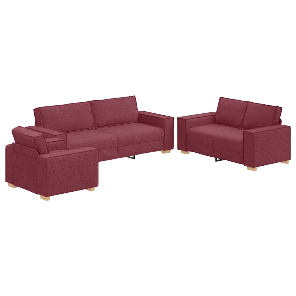 vidaXL Καναπές 3 pcs Κόκκινο 220 x 80 x 84 εκ Ύφασμα μείγματος λινών