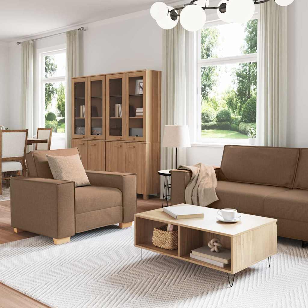 vidaXL Καναπές 3 pcs Καφέ 220 x 80 x 84 εκ Ύφασμα μείγματος λινών