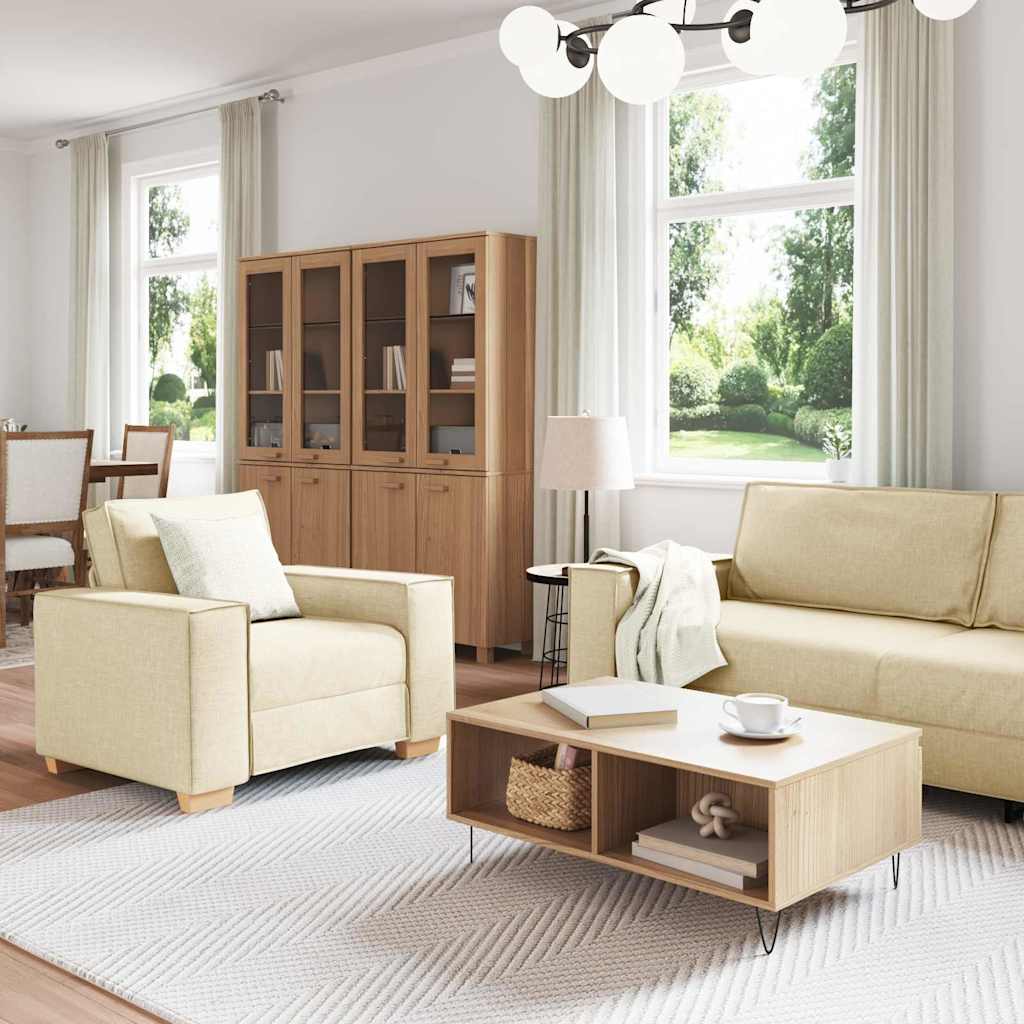 vidaXL Καναπές 3 pcs Κρεμ 220 x 80 x 84 εκ Ύφασμα μείγματος λινών