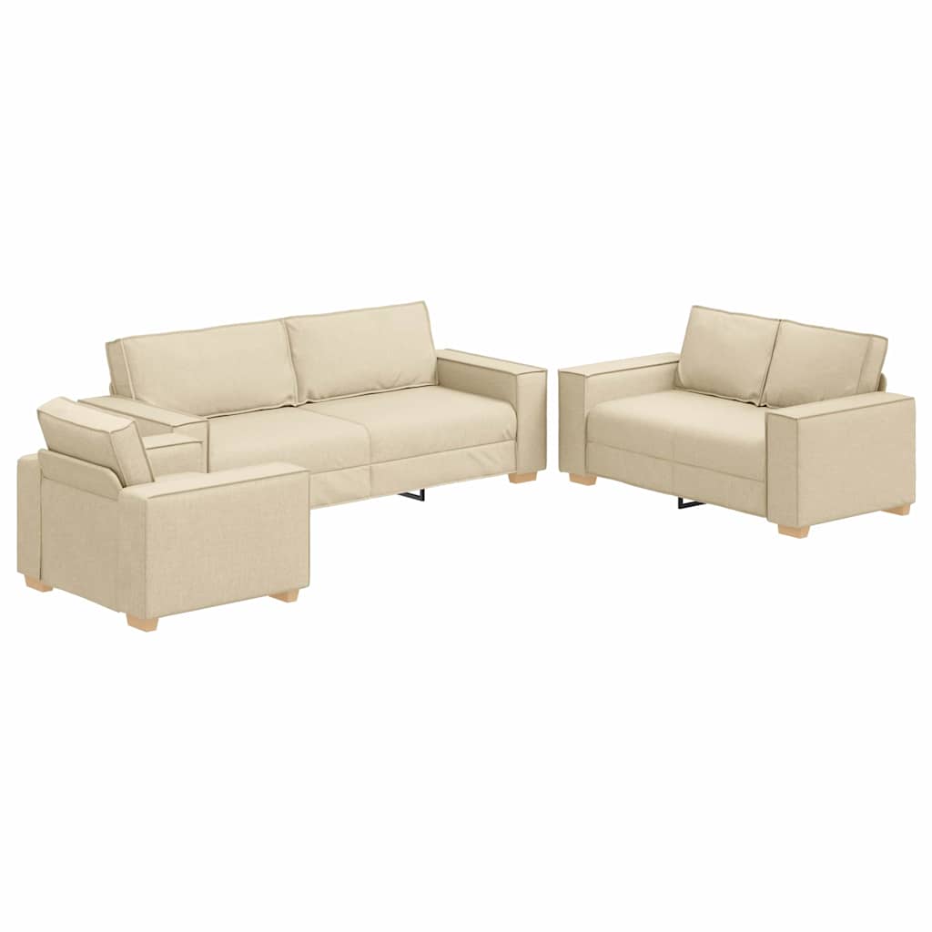 vidaXL Καναπές 3 pcs Κρεμ 220 x 80 x 84 εκ Ύφασμα μείγματος λινών